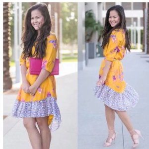 Anthropologie Rainforest Yellow Silk Dress